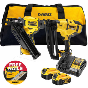 DeWalt DCK246P2-GB 18V XR Brushless Nailer Twin Kit DCN930/DCN660N with 2x 5.0Ah Batteries & Bag