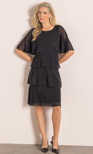 Layered Glitter Chiffon Dress - Black