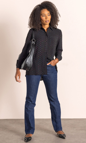 Textured High Low Shimmer Overshirt - Black