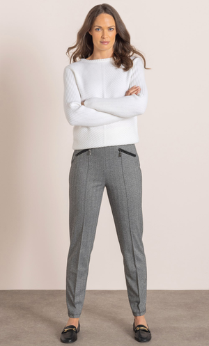 Herringbone Pull On Trousers - Black