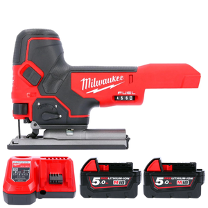 Milwaukee M18FBJS 18V FUEL Cordless Brushless Barrel Grip Jigsaw With 2 x 5.0Ah Batteries & Charger