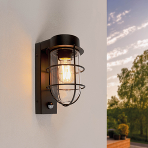 LED Outdoor Wall Light with PIR Sensor - E27 - Waterproof - Black - Industrial