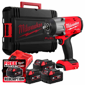 Milwaukee M18 FHIW2F12-503X 18V Fuel 1/2" High Torque Impact Wrench with Friction Ring & 3x 5.0Ah Batteries