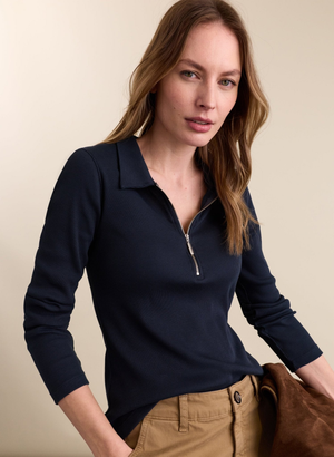 Organic Cotton Zip Collar Top - UK 06 | EU 32 | US 02 / Classic Navy
