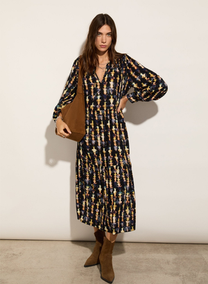 Kalina Printed Midi Dress - UK 16 | EU 42 | US 12 / Navy Texture