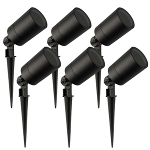 6x LED Garden Spike Light GU10 - IP65 Rated for Outdoor/Exterior Use - Black - 1 Metre Cable - 220-240V Mains Powered