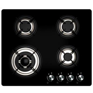 60cm Black Glass 4 Burner Gas on Glass Hob with Wok Burner