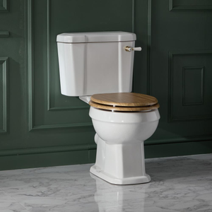 Milano Richmond - Traditional Close Coupled Toilet with Cistern and Oak Soft Close Seat - Brushed Brass