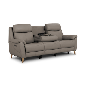 Brunel 3 Seater Electric Recliner Sofa with Multifunctional Middle Seat in Oyster Leather