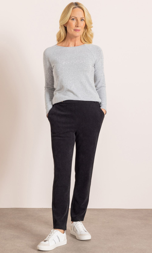 Anna Rose Slim Leg Velour Cord Trousers - Black