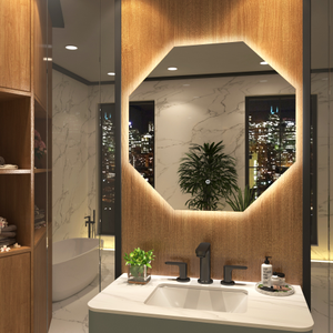 Nova 600 x 600mm Chrome Backlit LED Illuminated Frameless Octagon Mirror with Demister Pad & Touch Sensor