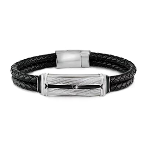 Damascus Forged Steel Leather Bracelet