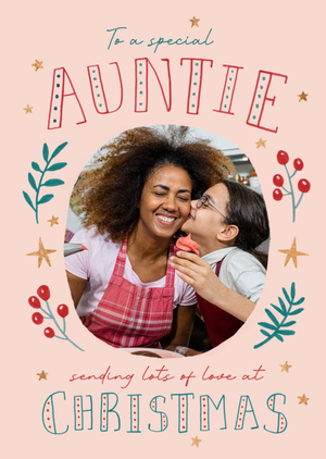 To A Special Auntie Illustrated Photo Upload Christmas Card