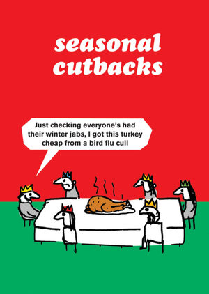 Seasonal Cutbacks Cartoon Illustrated Christmas Card