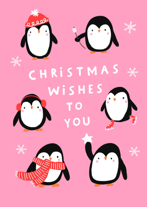 Christmas Wishes Cute Penguin Illustrated Scribbler Christmas Card