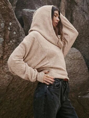 'Pull 2en1 retroussable à capuche "Helïzz", Beige'