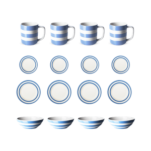 Cornish Blue 16 Piece Dinner set with mugs