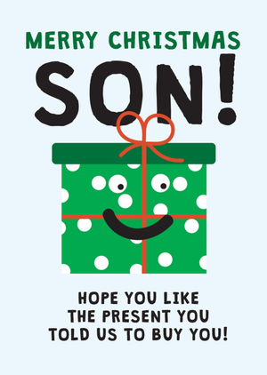 Merry Christmas Funny Present Illustrated Scribbler Son Card