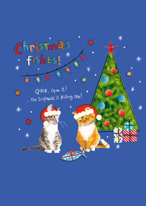 Christmas Fishes Funny Cat Illustrated Scribbler Card