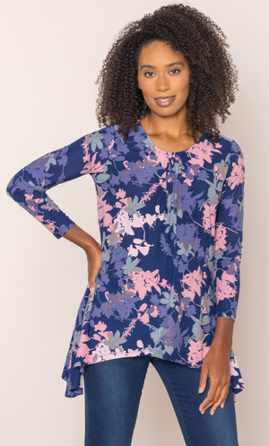 Hanky Hem Printed Jersey Top - Navy/Pink