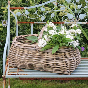 Grey & Buff Rattan Market Wicker Shopping Basket