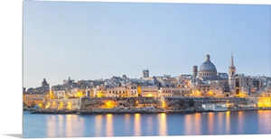 Malta, Valletta. The view from Sliema across Marsamxett Harbour to Valletta