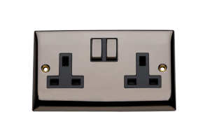 Switched Double Plug Socket - Black Nickel