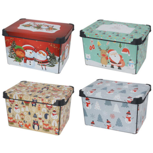 Christmas Themed Storage Box with Lid 22L - Assorted