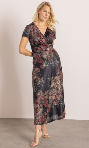 Floral Shimmer Print Midaxi Dress - Red/Black