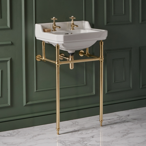 Milano Richmond - 560mm Traditional 2 Tap-Hole Basin and Brushed Brass Washstand