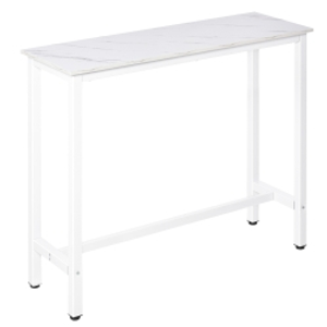 HOMCOM Mesa de Bar Mesa Alta con Encimera de Melamina Efecto Marmoleado y Patas de Acero Estilo Moderno para Cocina Cafetería Comedor 120x40x100 cm Blanco