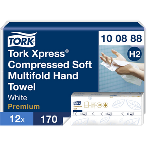 Tork Xpress Compressed Premium Paper Hand Towels H2 M-fold White 2 Ply 100888 170 Sheets Pack of 12