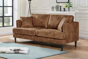 Faux Leather Suede Brown 3 Seater Sofa RAVELLO