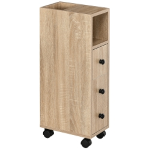 kleankin Armario de Baño con Ruedas Mueble Auxiliar para Baño con Estante Abierto Puerta y Cajón 18x30x68,5 cm Roble