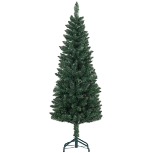 HOMCOM Árbol de Navidad Tipo Lápiz 150 cm con Base Plegable y 317 Ramas para Dormitorio Oficina Verde