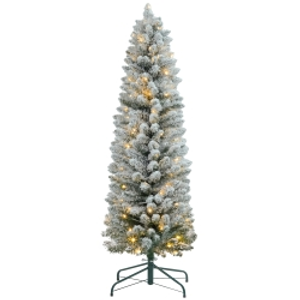 HOMCOM Árbol de Navidad Artificial Nevado 150 cm con 120 Luces LED 263 Ramas y Patas de Metal para Salón Verde y Blanco