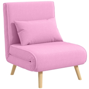 HOMCOM Sofá Cama Individual Plegable con Respaldo Ajustable 5 Posiciones Sillón Cama Tapizado con Cojín 72x75x85 cm Rosa