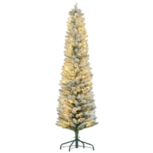 HOMCOM Árbol de Navidad Artificial Nevado 180 cm con 150 Luces LED 329 Ramas y Patas de Metal para Salón Verde y Blanco