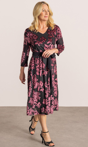 Anna Rose Shimmer Velour Burnout Dress - Black/Rose