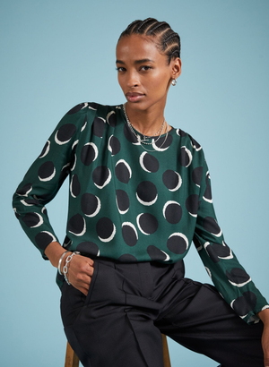 Dottie Printed Blouse - UK 12 | EU 38 | US 08 / Green Shadow Spot