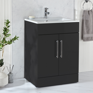 Milano Lurus - Black Grey 610mm Modern Vanity Unit with Basin and Chrome T-Bar Handles