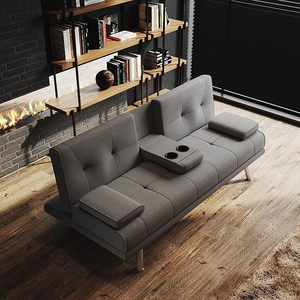 ELEGANT Gray Color Folding Sofa Bed with Pillow and Beverage Bottle Rack