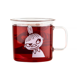 Moomin kubek szklany Mała mi biały nadruk 350 ml transparentny + kartonik