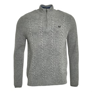 Crew Clothing Mens Lambswool Rich 1/2 Zip Cable Knit Jumper Grey Marl