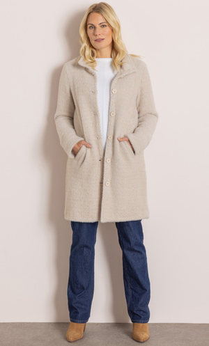 Funnel Neck Chevron Coat - Oatmeal
