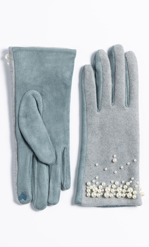 Faux Pearl Embellished Touchscreen Gloves - Grey