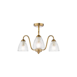 GLY5363 Glynis 3 Light Semi-Flush Antique Bronze and Ribbed Glass