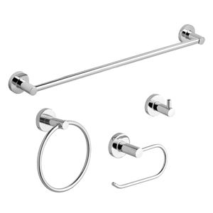 Balneo Bathroom Accessory Set - 4 Piece - Towel Ring/ Robe Hook/ Towel Rail/ Toilet Roll Holder - Polished Chrome