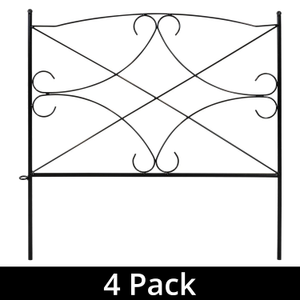 Woodside Hanworth Metal Garden Border Edging, Outdoor Lawn Fencing, 2.4m Total Length, Pack of 4