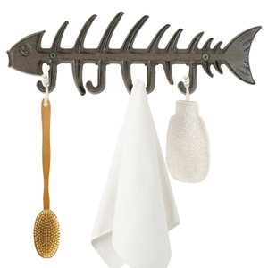 Woodside Decorative Fish Bones Wall Mounted Towel Rack, Cast Iron Rustic Hanger